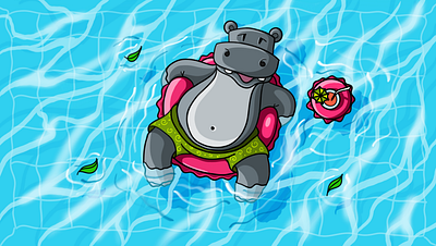 Summer time adobe adobe photoshop art artist artwork design design art designer drawing drawingart fun art funny hippopotamus illustration illustration art illustrator photoshop pool summer