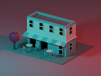 Low Restaurant 3d 3d artist animation bangalore blender debut illustration isometric lowpoly restaurant