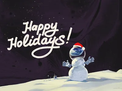 Happy Holidays color digital happy holidays illustration mars retro snowman space wflemming