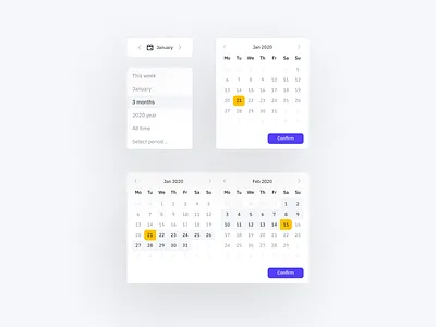 Date Picker 2020 all time app calendar date datepicker days january light theme mobile app months period select period switcher this week ui ux weeks years