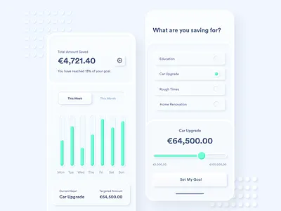 Skeuomorphic Savings App Concept 2020 design trend app design app ui clean mobile app neumorphic neumorphic app neumorphic design neumorphic elements neumorphic style neumorphic ui neumorphism neutral skeumorphic skeumorphic ui skeumorphism soft soft ui