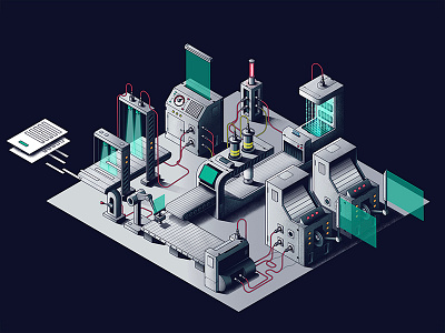 Process and Extract affinity concept data explainer header illustration infographic infography information design isometric machine machine learning