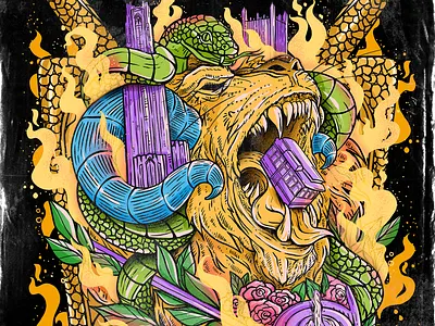 ANTIfest 2020 Concert Poster antifest antiflag bones festival freelance gig poster graphic design hand lettering handlettering horns illustration leaves lion occult photoshop pittsburgh poster procreate promo snake