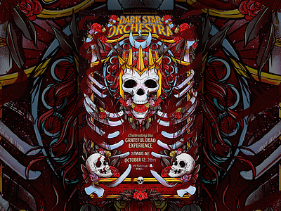 Dark Star Orchestra • Stage AE Concert Poster band black and white bones concert poster dark star orchestra event flower flowers graphic design grateful dead illustration leaves lineart linework music poster portrait poster poster design procreate skull