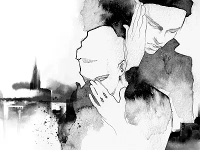 Don't deny black black and white characters city fashion illustration illustration ink ink illustration male portrait sketch watercolor