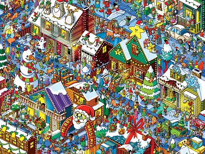 Washington Post's 2019 Christmas Illustration advertising christmas christmas card detail infographic isometric landscape map pixel art seek and find snow suburbs where is waldo where is wally