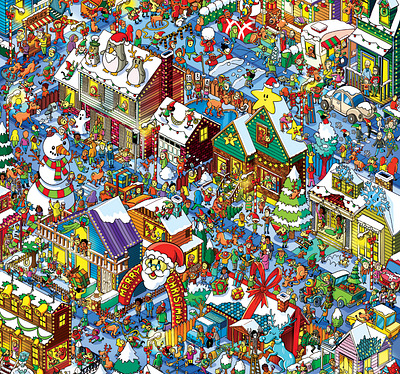 Washington Post's 2019 Christmas Illustration advertising christmas christmas card detail infographic isometric landscape map pixel art seek and find snow suburbs where is waldo where is wally