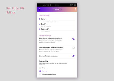 Settings. Daily UI 007 challenge daily 100 challenge daily ui daily ui 007 dailyui design ui webdesign