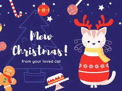 Mew-rry Christmas cat cat drawing cat theme cats christmas christmas card cute cute animal festival icon illustration mew minimal vacation vector white cat