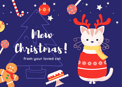Mew-rry Christmas cat cat drawing cat theme cats christmas christmas card cute cute animal festival icon illustration mew minimal vacation vector white cat