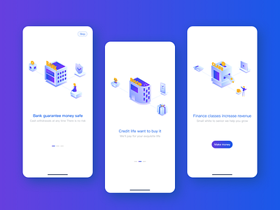 APP guide page design 2.5d illustration ui designs 金融