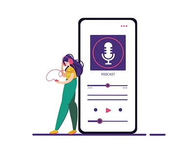 girl listens to podcast