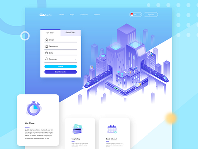 Sepurku - Ticket Train Reservation Website building character character design city illustration design gradient header illustration isometric isometric illustration landingpage ticket booking town train travel ui vector web web design website