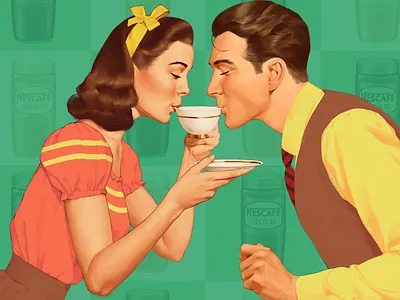 Coffee time 50s advertising illustration retro vintage