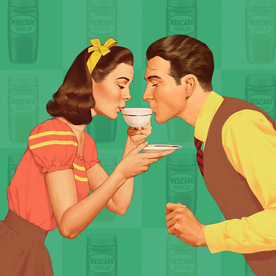 Coffee time 50s advertising illustration retro vintage