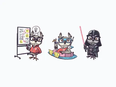 Owl cartoon character design darth vader denyloba flipboard mascot owl swimsuit