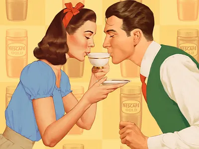 Coffee time 50s illustration retro vintage