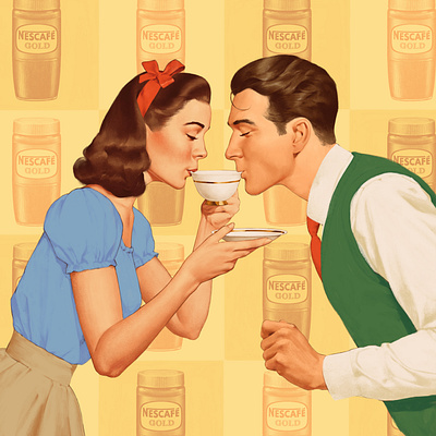 Coffee time 50s illustration retro vintage