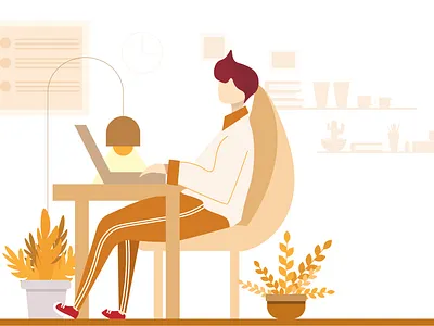 working time character design illustration laptop minimal sitting work