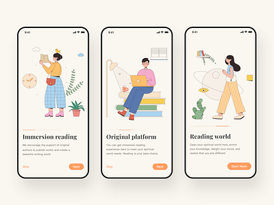 reading app onboarding page book branding design graduation illustration onboarding read typography ui ux vector