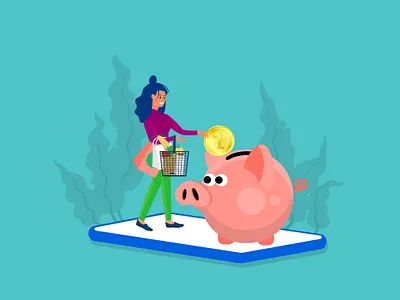 savings concept cartoon character concept design flat girl illustration marketing savings vector web