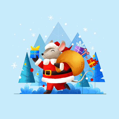 Christmas is here! animals character character design christmas color cute forest fun holidays illustration ipadpro mouse new year presents procreate santa simple snow texture winter