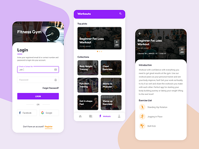 Fitness Gym Mobile App creative exercise fitness app fitness gym gym app health idea login mobile app mobile app design sign in screen trending ui design ui designer ui designs ux designer workout