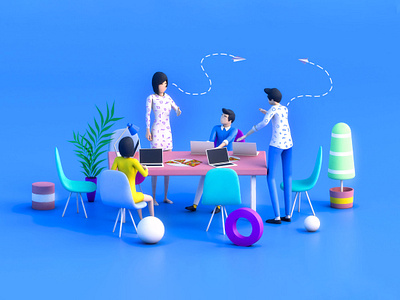 Teamwork 3d 3d animation 3dsmax branding building c4d character design game illustration isometric landing page logo lowpoly office table teamwork texture uiux webdesign