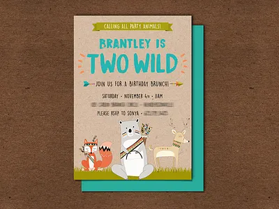 My Nephew was TWO WILD! - Party Invitations animals birthday birthday invitation birthday party boho forest invitation invitation design invitations invite invite design party animals two two wild wild woodland woodland animals