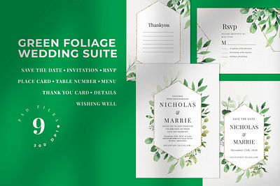 Green Foliage Wedding Suite card diy elegant feminine floral greenery invitation invitation card invitation cards invitation classy invitation design invitation set invitation template invitations invite minimal modern simple wedding card wedding invitation