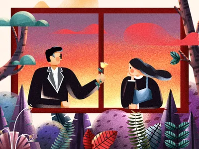 Meet app boy branding design girl icon illustration like love meet ux web website