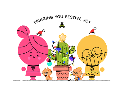 JOY - Merry Christmas cactus cats character character design christmas colorful crimbo flat illustration love merry christmas merry xmas shapes simple