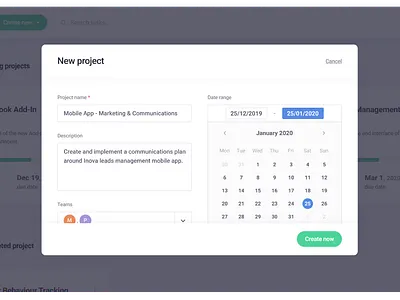 New project modal app design flat minimal modal modal window task management ui ux web