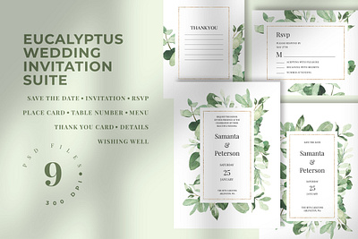 Eucalyptus Wedding Invitation Suite card design diy elegant eucalyptus feminine floral greeting invitation invitation card invitation design invitation set invitations invite leaf minimal modern watercolor wedding card wedding invitation
