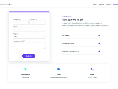 Blucore - contact page website design branding contact form contact page contact us design illustration layout design ui ux web design website concept website design wordpress