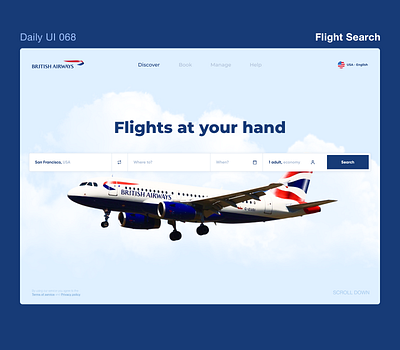 Daily UI 068 - Flight search airline airplane airways british airways daily 100 challenge daily ui dailyui flight search ui uidesign uiux ux