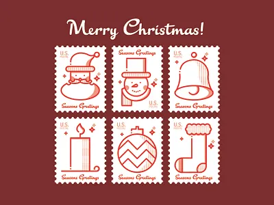 Holiday Stamp Collection happyholidays holidays icons iconset illustration iloveillustration merry xmas merrychristmas red santa