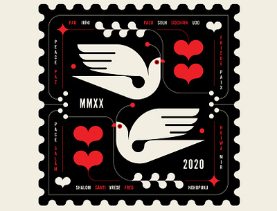 Lovey Dovey 2020 abstract design birds black christmas design dove geometric hearts illustration new year peace red stamp