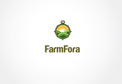 Simple farm logo design branding compass design eco farm green icon illustration logo sunrise vector