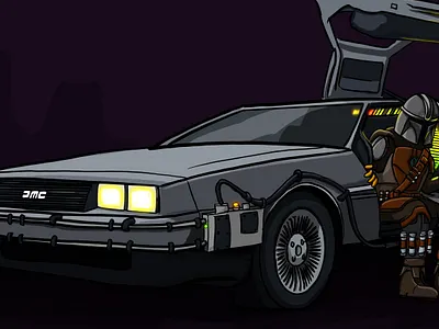 The ManDelorean azillustrators back to the future delorean gullwing doors illustration mandalorian