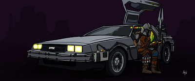 The ManDelorean azillustrators back to the future delorean gullwing doors illustration mandalorian