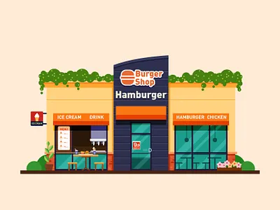 Burger shop architecture build drink hamburger ice cream shop