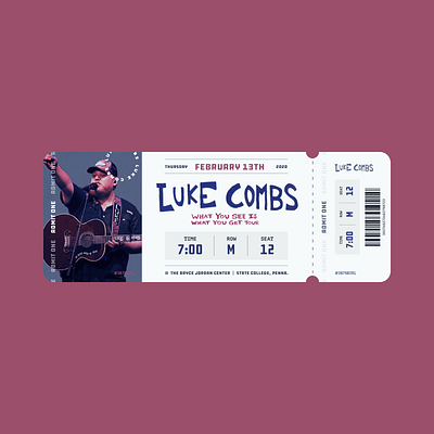 Luke Combs Ticket Stub design flat flat design graphic design luke combs photoshop sketchapp ticket ticket design ticket stub ticketing tickets type typography vector