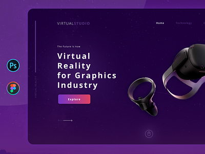 VIRTUALSTUDIO - Landingpage Concept UI ar augemented reality figma htc vive inspiration landing landing page landingpage oculus rift tech technology ui user interface ux virtual reality vr