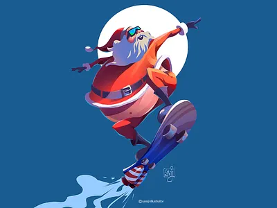Christmas vibe....π€ͺ character design concept art cool flag design illustration illustrator procreate santa claus skateboard xmas