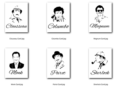 Detective Cards art clousseau columbo design illustration magnum p.i. monk poirot sherlock