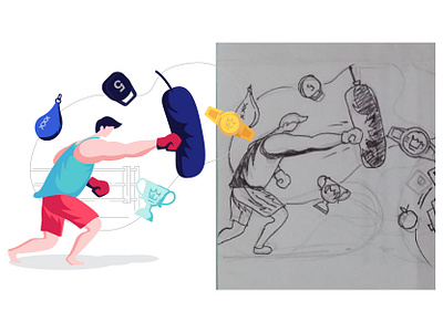 Boxing barbell boxing character design draw flat gloves gym hand drawn illustration pencil scratch sketch sport symbol vector weight