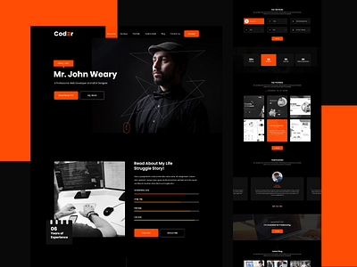 Portfolio Developer Free XD Website Template adobe xd black code coding creative agency developer developer portfolio free xd freebie kit orange skills ui web webdesign website xd