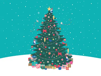 Merry Christmas! art birds christmas christmas card christmas illustration christmas tree design elf elves flowers forest gnomes illustration ornaments vector