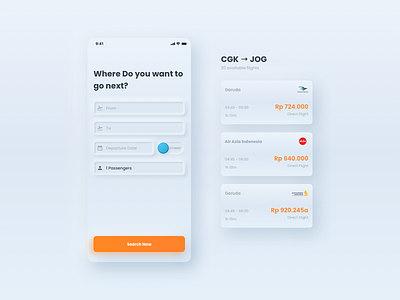 Flight Search UI Exploration flight search neomorphism neomorphism ui search skeumorphism ui design